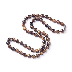 Tiger Eye Natural Tiger Eye Beaded Necklaces, with Stainless Steel Clasps, 17.91 inch~18.5 inch(45.5cm~47cm), beads: 6~6.5mm