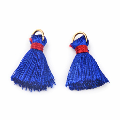 Blue Nylon Thread Tassel Pendant Decorations, with Golden Iron Jump Rings, Random Color Binding Threads, Blue, 13~16mm