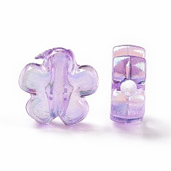 Violet Perles acryliques transparentes, couleur claire ab, fleur, violette, 10x10x4mm, Trou: 1.8mm, environ1905 pcs / 500 g