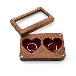 Rouge Boîtes de rangement rectangulaires en bois pour bagues de mariage, avec couvercle magnétique visible, velours 2 fentes en forme de coeur étui à bagues en bois pour la Saint-Valentin, rouge, 9.2x5.7x1.8 cm