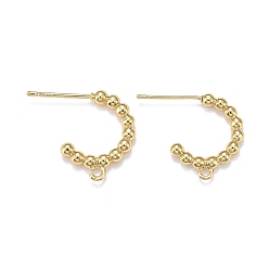 Real 18K Gold Plated Brass Stud Earring Findings, Half Hoop Earrings, with Loops, Long-Lasting Plated, Real 18K Gold Plated, 17x2.5mm, Hole: 1.2mm, Pin: 0.7mm