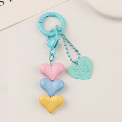 Cyan Resin Keychain, with Spray Painted Alloy Findings, Heart, Cyan, 4.6x2.2cm and 6.8x2.2cm