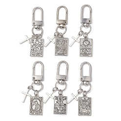 Antique Silver Alloy Tarot Pendants Decorations, with Alloy Swivel Clasps and Cross Charms, Rectangle, Antique Silver, 59mm, 6pcs/set
