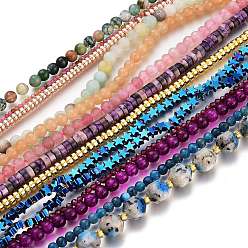 Couleur Mélangete Perles naturelles et synthétiques pierres précieuses brins, étoile & rond & plat rond/dics & hexagone, couleur mixte, 2~7.5x1.5~8mm, Trou: 0.5~1.8mm, Environ 40~235 pcs/chapelet