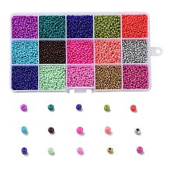 Mixed Color 180G 15 Colors Baking Paint Glass Seed Beads, Round, Mixed Color, 12/0, 1.5~2.5x1.5~2mm, Hole: 0.5~1mm, 12g/color