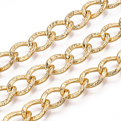 Golden Aluminium Textured Curb Chains, Unwelded, with Spool, Golden, 11x7.5x1.5mm, about 98.43 Feet(30m)/Roll