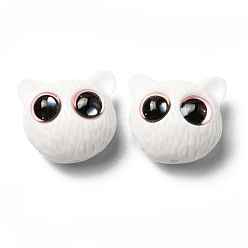 White Opaque Resin Cat Shaped Beads with Glass Eye, Jewelry Decoration, White, 16x18.5x12mm, Hole: 1.8mm