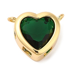 Темно-Зеленый Настоящие 18k позолоченные латунные подвески-сердечки, со стеклом, без свинца и без кадмия, темно-зеленый, 13x15x7 мм, отверстие : 1.6 мм