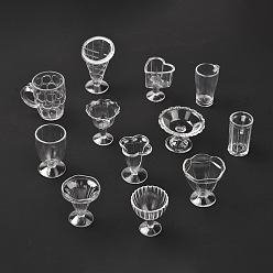 Прозрачный 12 прозрачный пластиковый набор игровых чашек для еды, моделирование миниатюрных чашек, детские игрушки из глины, прозрачные, 21~31x25~43x29~50 мм, отверстие : 1.5 мм, 12 шт / комплект