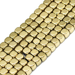 Real 18K Gold Plated Electroplate Non-magnetic Synthetic Hematite Beads Strands, Cube, Real 18K Gold Plated, 3x3x3mm, Hole: 0.5mm, about 135pcs/strand, 15.75 inch(40cm)
