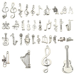 Plata Antigua 35 piezas 35 colgantes de aleación de estilo tibetano, sin plomo y el cadmio, colgante de instrumento musical/nota, plata antigua, 15~61.5x6~20x1~9 mm, agujero: 1~3 mm, 1 pc / estilo