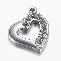 Stainless Steel Color 304 Stainless Steel Pendant Rhinestone Settings, Heart, Stainless Steel Color, Fit for 2mm Rhinestone, 23x20x3mm, Hole: 2mm