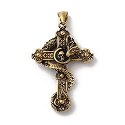 Antique Golden Vacuum Plating 304 Stainless Steel Big Pendants, Cross with Dragon & Skull Charms, Antique Golden, 55x36x12mm, Hole: 9x5mm