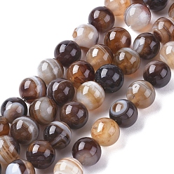 Sienna Natural Striped Agate/Banded Agate Beads Strands, Dyed & Heated, Round, Sienna, 10mm, Hole: 1.2mm, about 37pcs/strand, 14.65 inch(37.2cm)