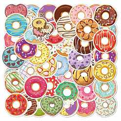 Donut Pegatinas adhesivas de pvc impermeables, para maleta, monopatín, refrigerador, casco, cáscara del teléfono móvil, patrón de rosquilla, 60~80 mm, 50 unidades / bolsa