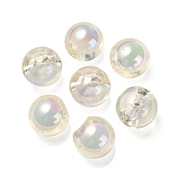 Blanco Perlas europeas de acrílico iridiscente de arco iris chapado en uv transparente, talón en grano, abalorios de grande agujero, rondo, blanco, 17.5x17.5 mm, agujero: 4.5 mm