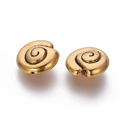 Oro Antiguo Estilo tibetano cuentas de concha de caracol de aleación, sin plomo y cadmio, oro antiguo, 14x13.5x7 mm, Agujero: 1 mm, sobre 290 unidades / 1000 g
