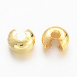 Golden Brass Crimp Beads Covers, Round, Golden, About 3.2mm In Diameter, 2.2mm Thick, Hole: 1mm