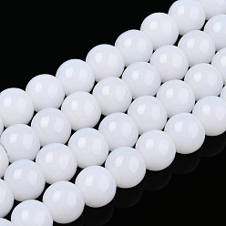 Creamy White Imitation Jade Glass Beads Strands, Round, Creamy White, 8~8.5mm, Hole: 1.5mm, about 51~53pcs/strand, 14.96 inch~15.55 inch(38~39.7cm)