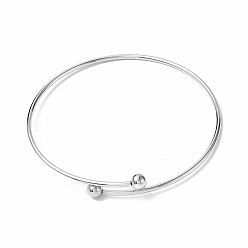 Stainless Steel Color Adjustable 304 Stainless Steel Wire Cuff Bangle Making, with Irremovable Ball, Stainless Steel Color, Inner Diameter: 2-3/4 inch(7.1cm)