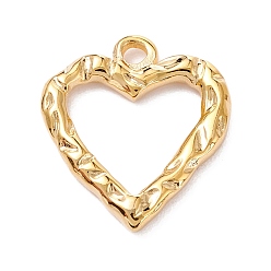 Oro Chapado al vacío 304 colgantes martillados de acero inoxidable, corazón, dorado, 18x16x2 mm, agujero: 1.8 mm