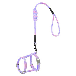 Lilac Cat Harness and Leash Set, Cloth Belt Traction Rope Cat Escape Proof with Plastic Adjuster and Alloy Clasp, Adjustable Harness Pet Supplies, Lilac, Inner Diameter: 18~32mm, Rope: 10mm