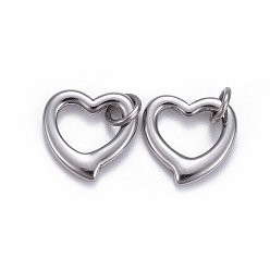 Stainless Steel Color 304 Stainless Steel Open Heart Charms, with Jump Ring, Stainless Steel Color, 14x14x2mm, Hole: 4mm