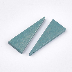 Steel Blue Painted Wood Pendants, Triangle, Steel Blue, 39.5x14x4mm, Hole: 1mm