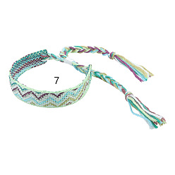 Aquamarine Cotton Braided Wave Pattern Cord Bracelet, Ethnic Tribal Adjustable Brazilian Bracelet for Women, Aquamarine, 5-1/2~10-5/8 inch(14~27cm)