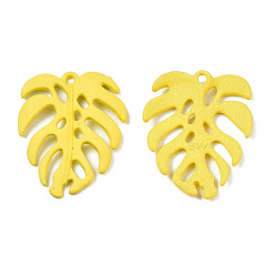 Yellow Spray Painted Alloy Pendants, Tropical Leaf, Cadmium Free & Nickel Free & Lead Free, Yellow, 34x27x4mm, Hole: 1.8mm