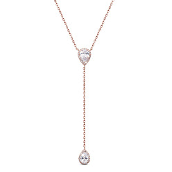 Rose Gold SHEGRACE 925 Sterling Silver Pendant Necklaces, with Grade AAA Cubic Zirconia and Cable Chains, teardrop, Rose Gold, 17.32 inch(44cm)