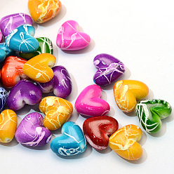 Mixed Color Spray Painted Drawbench Acrylic Beads, Heart, Mixed Color, 15x17x8~8.5mm, Hole: 2mm, about 370pcs/500g
