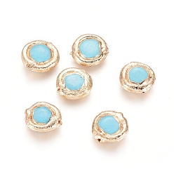 Howlite Natural Magnesite Beads, Dyed & Heated, with Golden Plated Brass Edge, Flat Round, 11~12.5x3~4mm, Hole: 0.7mm