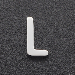 Letter L 201 Stainless Steel Charms, for Simple Necklaces Making, Laser Cut, Letter, Stainless Steel Color, Letter.L, 8x4x3mm, Hole: 1.8mm