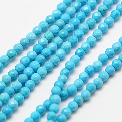 Howlite Brins de perles de magnésite naturelle, teints et chauffée, ronde à facettes, 3mm, Trou: 0.8mm, Environ 136 pcs/chapelet, 15.4 pouce