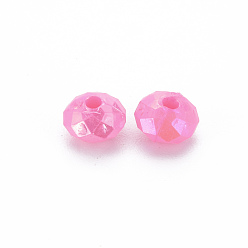 Hot Pink Opaque Acrylic Beads, AB Color Plated, Faceted Rondelle, Hot Pink, 6mm, Hole: 1.5mm, about 6200pcs/500g.