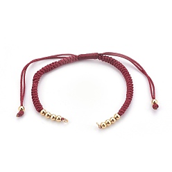 Indian Red Nylon Cord Braided Bracelet Making, with Brass Beads, Golden, Indian Red, 10-1/4 inch~11-7/8 inch(26~30cm), 3mm