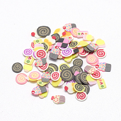 Mixed Color Handmade Polymer Clay Cabochons, No Hole, Cake, Mixed Color, 4~6x4~6x0.3~0.8mm