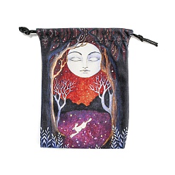 Tree Double Face Printed Velvet Storage Bags, Drawstring Pouches Tarot Cards Packaging Bag, Rectangle, Tree, 17.9x13cm