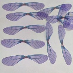 Indigo Atificial Craft Chiffon Butterfly Wing, Handmade Organza Dragonfly Wings, Gradient Color, Ornament Accessories, Indigo, 19x83mm