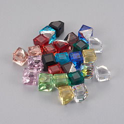 Mixed Color Glass No Hole Beads, Faceted, Cube, Undrilled, Mixed Color, 7.5x8.5x8.5mm, Side Length: 6mm