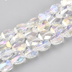 Clear AB Electroplate Glass Beads Strands, AB Color Plated, Faceted, Oval, Clear AB, 10.5x7x7mm, Hole: 1mm, about 50pcs/strand, 20 inch~20.8 inch