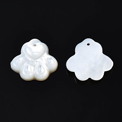 White Shell Natural White Shell Charms, Dog's Paw, 12~13x13~14x2~3mm, Hole: 0.9mm