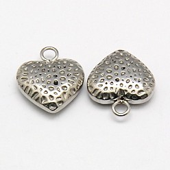 Stainless Steel Color 304 Stainless Steel Textured Pendants, Bumpy, Puffed Heart, Stainless Steel Color, 14x12x4mm, Hole: 2mm