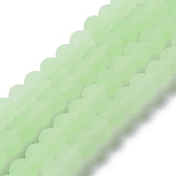 Vert Pâle Brins de perles de verre de couleur unie imitation jade, facette, givré, rondelle, vert pale, 3.5mm, Trou: 1mm