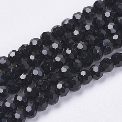 Black Opaque Glass Beads Strands, Imitation Jade Glass, Faceted(32 Facets), Round, Black, 3.5~4.5mm, Hole: 0.5mm, about 100pcs/strand, 13.9~15.7 inch(35.5~40cm)