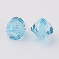 Bleu Ciel Clair Toupies facettes perles acryliques transparents, teint, lumière bleu ciel, 4mm, trou: 1 mm, environ 13000 pcs / 500 g