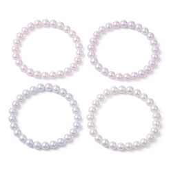 Color mezclado Pulseras elásticas con cuentas redondas y perlas de imitación de plástico con pompón, color mezclado, diámetro interior: 2-3/8 pulgada (6 cm), perlas: 8 mm