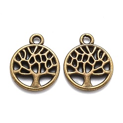 Antique Bronze Tibetan Style Alloy Pendants, Cadmium Free & Nickel Free & Lead Free, Flat Round with Tree of Life, Antique Bronze, 13.5x10x1.5mm, Hole: 1.2mm, about 925pcs/500g