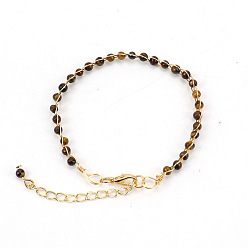 Œil De Tigre Bracelet réglable en perles d'oeil de tigre naturel avec fermoir à pince de homard, bijoux enveloppés de fil de laiton pour femmes, 7-7/8~9-7/8 pouce (20~25 cm)